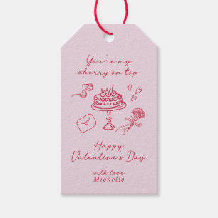 Etiquetas Para Regalos Cerezo en la cima Día de San Valentín Pink Bow