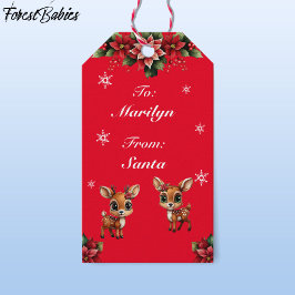 Etiquetas Para Regalos Cerveza, Amanecer, Perro, Reno Floral 🦌 🎄 Rojo