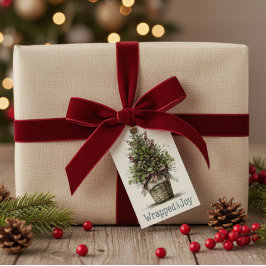 Etiquetas Para Regalos Cesta de árbol de Navidad rústico "envuelto en ale