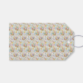 Etiquetas Para Regalos Cesta de Pascua y patrón floral de primavera