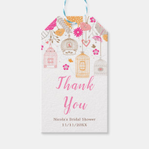 Etiquetas Para Regalos Chalecos de pájaro rosa y Naranja Floral Ducha de