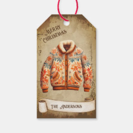Etiquetas Para Regalos Chaqueta retro vintage Feliz Navidad