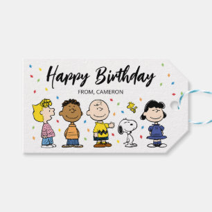 Etiquetas Para Regalos Charlie Brown y el cumpleaños de Gang Confetti