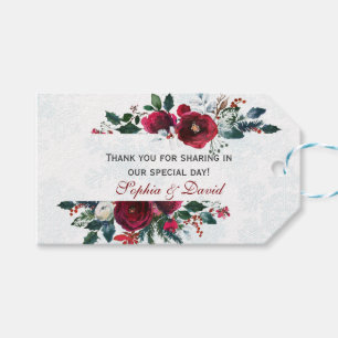 Etiquetas Para Regalos Charm Winter Burgundy Floral Pine Frame Boda