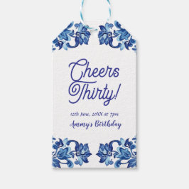 Etiquetas Para Regalos Cheers thirty birthday royal blue floral border na