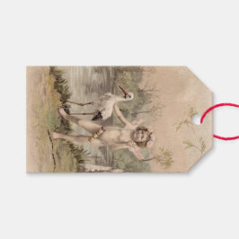 Etiquetas Para Regalos Cherub vintage con cigüeña por lago