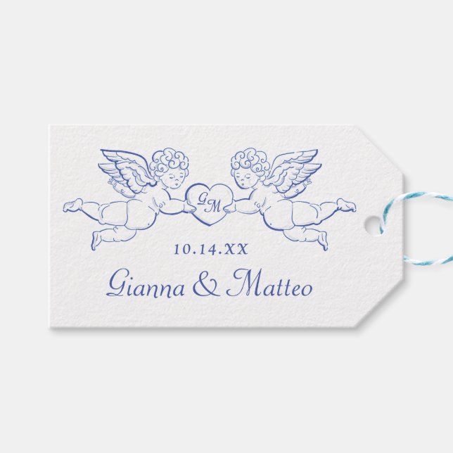 Etiquetas Para Regalos Cherubs sosteniendo las iniciales de la pareja del (Frente (Horizontal))