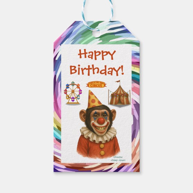 Etiquetas Para Regalos Chester, payaso chimpancé (Anverso)