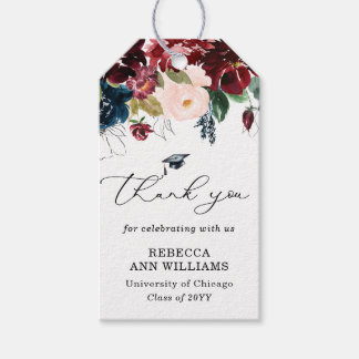 Etiquetas Para Regalos Chic Burgundy Florals Script Thank You Graduation