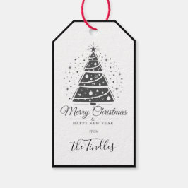 Etiquetas Para Regalos Chic Elegant Black White Script Christmas Tree