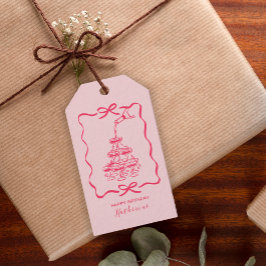 Etiquetas Para Regalos Chic Hand Drawn Pink Champagne Tower Birthday
