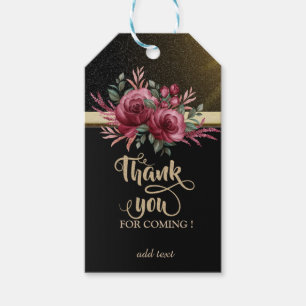 Etiquetas Para Regalos Chic Negro, Raya Dorada, Agradecimiento Floral