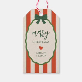 Etiquetas Para Regalos Chic Striped Red & Green Retro Merry Christmas