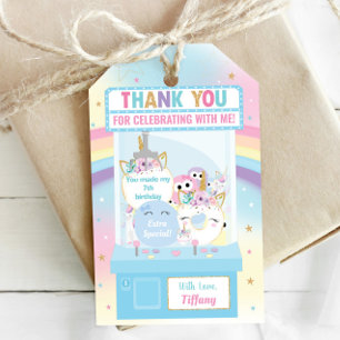 Etiquetas Para Regalos Chica Arcade Cumpleaños Cute Blue Claw Machine Fav