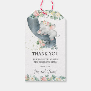 Etiquetas Para Regalos Chica Baby Shower de Elefante Floral Rosa Leafy