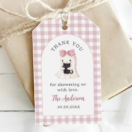 Etiquetas Para Regalos Chica Baby Shower de Fantasma Rosa Gingham Hallowe