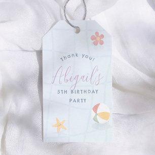 Etiquetas Para Regalos Chica Cumpleaños Fiesta de Piscina Morado Gracias