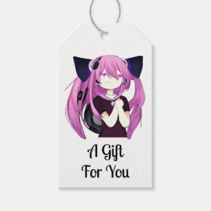 Etiquetas Para Regalos Chica de anime morado y negro dulce con orejas gat