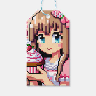 Etiquetas Para Regalos Chica de arte de Pixel Chica de cumpleaños rosado
