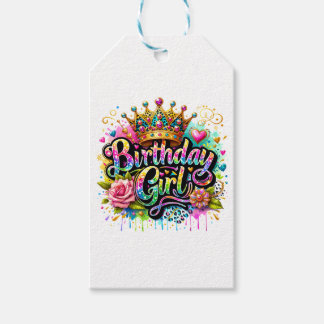Etiquetas Para Regalos Chica de cumpleaños real colorida