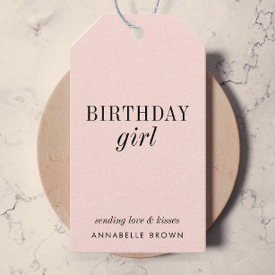 Etiquetas Para Regalos Chica de cumpleaños   Simple Rubor Pink Feminine G