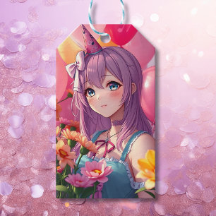 Etiquetas Para Regalos Chica de cumpleaños temática de Anime