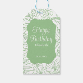 Etiquetas Para Regalos Chica de Flora Blanca Verde Rana Feliz cumpleaños