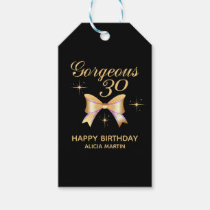 Etiquetas Para Regalos Chica de la cinta de oro Gorgeous 30 Black Happy B