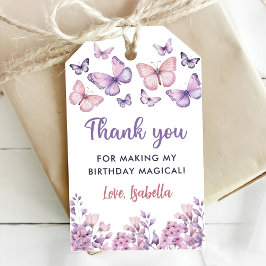 Etiquetas Para Regalos Chica de mariposa floral rosada púrpura cumpleaños