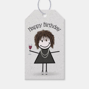 Etiquetas Para Regalos Chica de Palitos de Cumpleaños con Vino y Zapatill