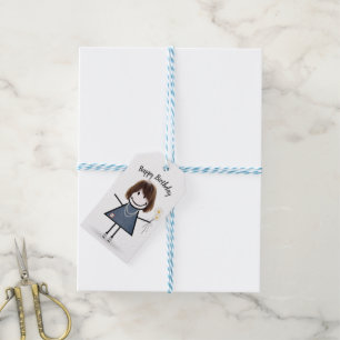 Etiquetas Para Regalos Chica de palo con vestido Jean azul