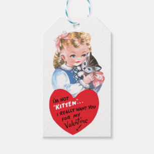 Etiquetas Para Regalos Chica de San Valentín con corazón gatito
