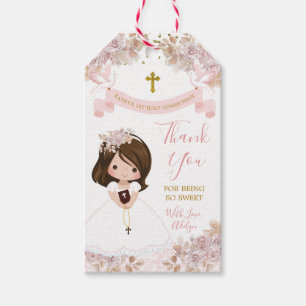 Etiquetas Para Regalos Chica floral rosa boho Primera comunión sagrada