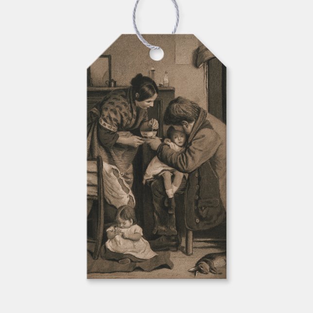 Etiquetas Para Regalos Chica joven enferma con la ayuda de su padre y su  (Anverso)