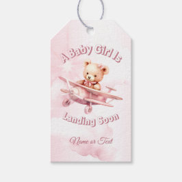 Etiquetas Para Regalos Chica lindo piloto de oso bebé piloto avión rosado