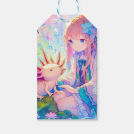 Etiquetas Para Regalos Chica Pastel Anime y un Axolotl personalizado