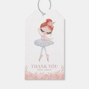 Etiquetas Para Regalos Chica Redhead Ballerina con vestido blanco Cumplea