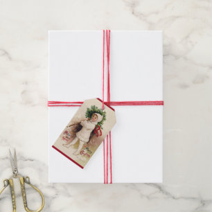 Etiquetas Para Regalos Chica Vintage con árbol de Navidad, Ellen Clapsadd