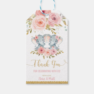 Etiquetas Para Regalos Chicas gemelos elefantes Baby Shower Gracias