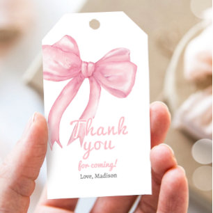 Etiquetas Para Regalos Chicas Pink Bow Coquette Primer Cumpleaños Baby Sh