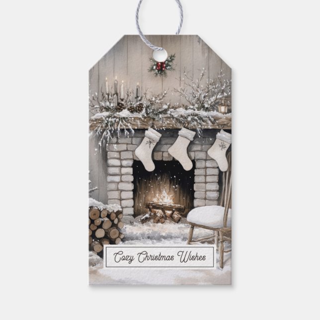 Etiquetas Para Regalos Chimenea acogedora de Navidad (Anverso)