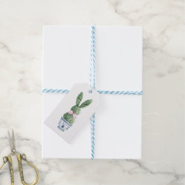 Etiquetas Para Regalos Chinoiserie Azul y Blanco con Topiaria de Conejo