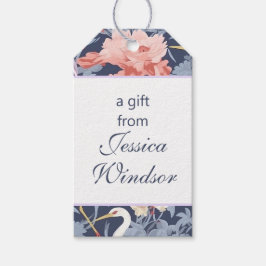 Etiquetas Para Regalos Chinoiserie Navy Floral Egret