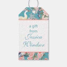 Chinoiserie Verde azulada Floral Egret