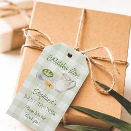 Etiquetas Para Regalos Chorreo de té verde Matcha en cuadros para baby sh
