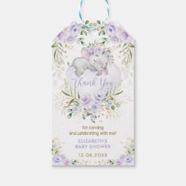 Etiquetas Para Regalos Chorro de Elefante Lavanda Oro Floral Baby Shower