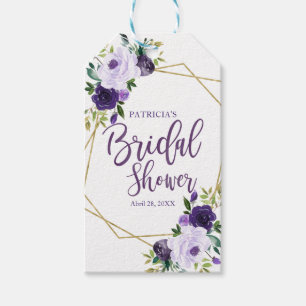 Etiquetas Para Regalos Chorro de Novia Floral Acuarela Dorado Púrpura