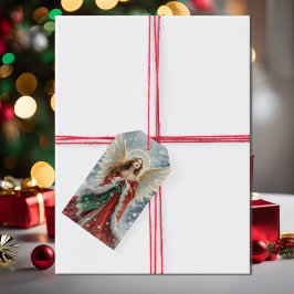 Etiquetas Para Regalos Christmas Angel In Red & Green Velvet Custom