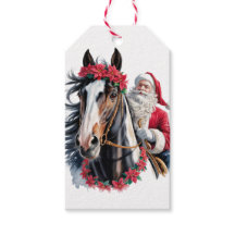Christmas Gift Tag Santa Riding a Paint Horse
