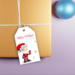 Etiquetas Para Regalos Christmas Santa Claus with Present Personalized<br><div class="desc">Add a personal touch to your family gifts with these personalized stickers. The image is Santa Claus with a gift and some stars. Minimalist design in Christmas colors ready for you to only add your own message.  Illustrated and designed by Patricia Alvarez.</div>